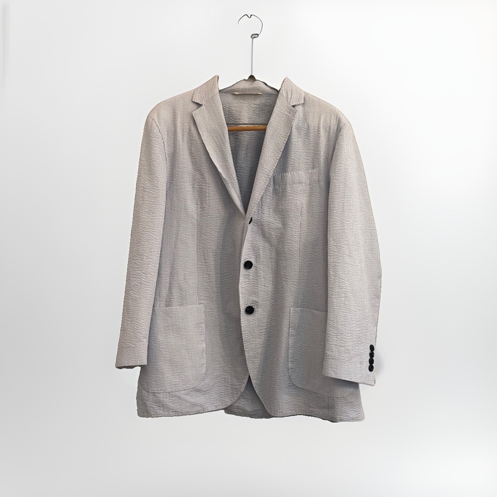 Maurizio Baldassari Sport Coat Mens Size Italy 54 Cotton Seersucker Blue Jacket